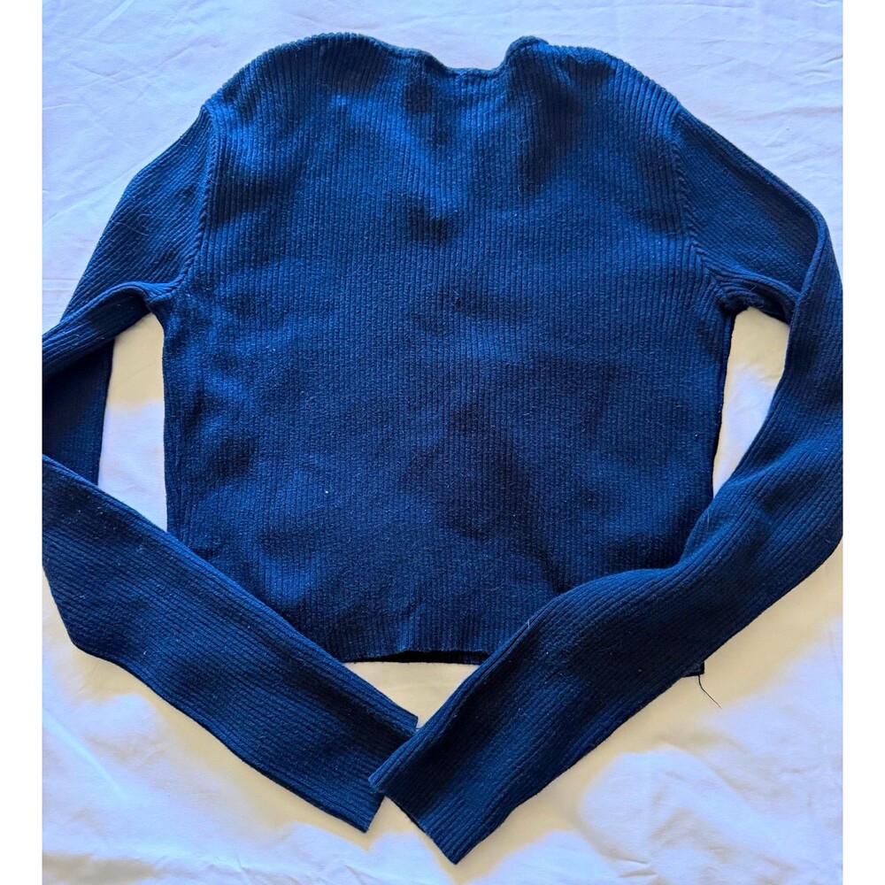 John Galt/ Brandy Melville Navy Ribbed Cropped Sweater Long Sleeve V Neck 1 size